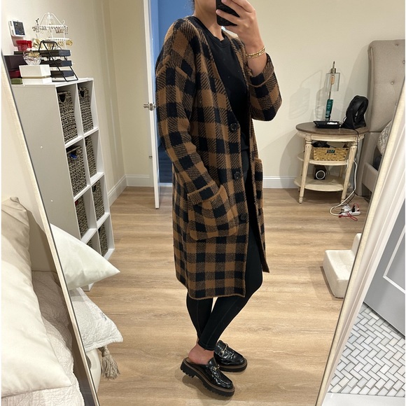 Like New Lush Checkered Brown Black Long Cardigan Sweater - Picture 2 of 6